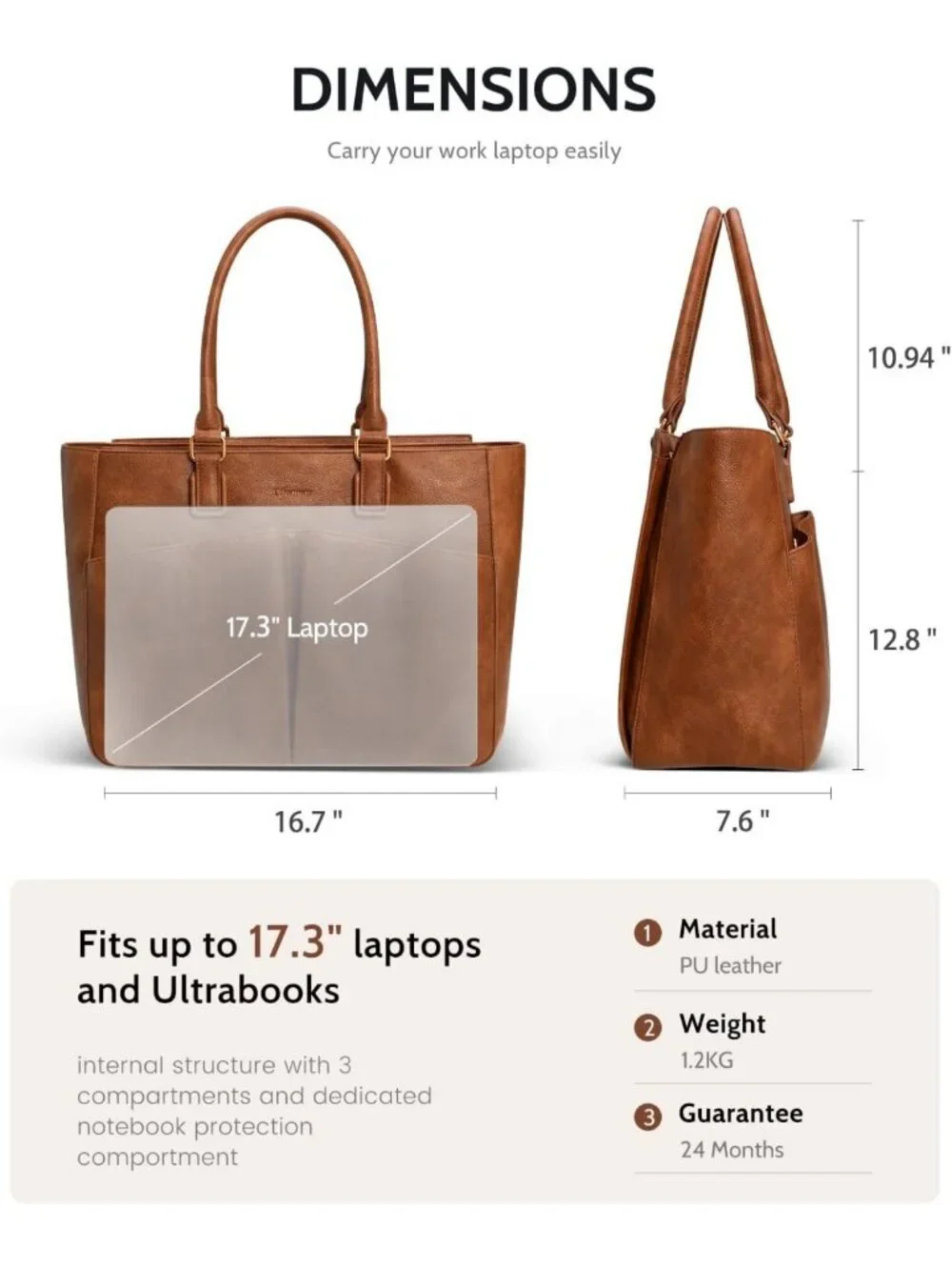 Stylish Leather Laptop Tote for Women | Padded Compartment & Cup Holder, Office